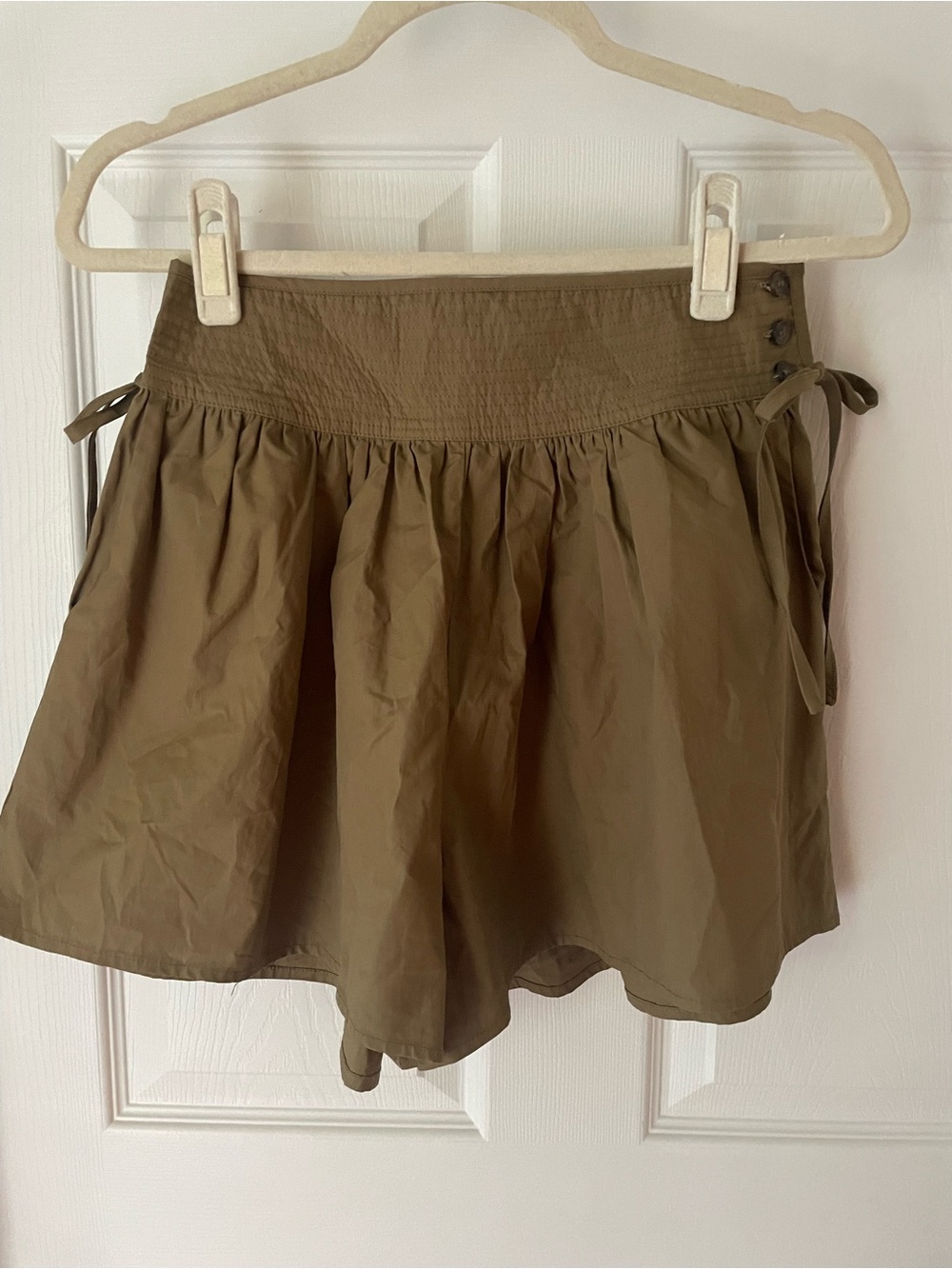 Moon River Olive High Waist Shorts with Side Ties